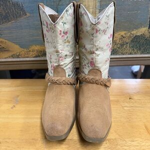 Santa Fe Boot Co, Floral Tan Western Boots, size 6.5M, excellent condition